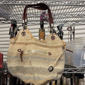 The Sak Cream and Brown Woven Shoulder Bag